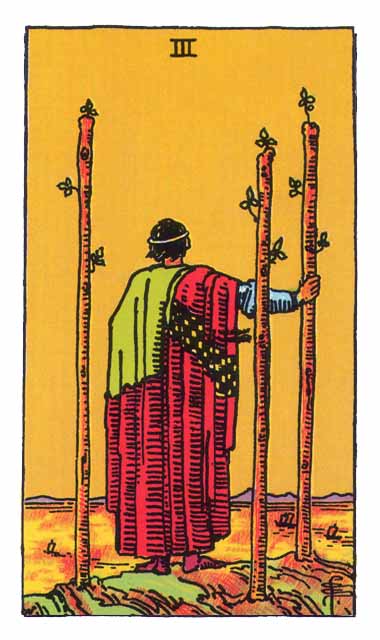 Cartas del Tarot: Tres de Bastos